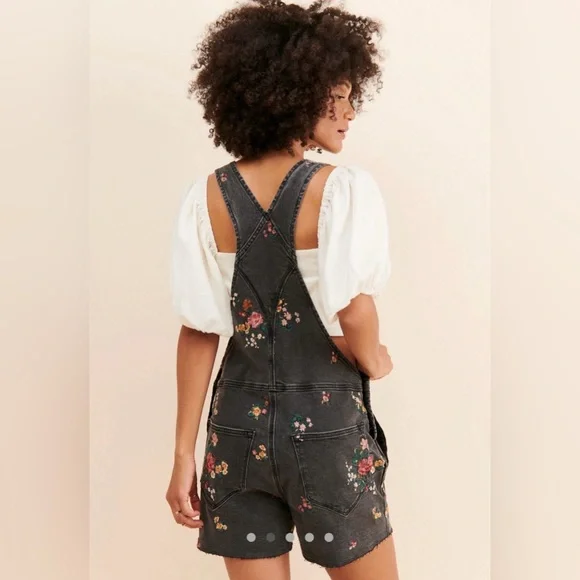 DRIFTWOOD Black Floral embroidered Shortalls - Picture 7 of 10